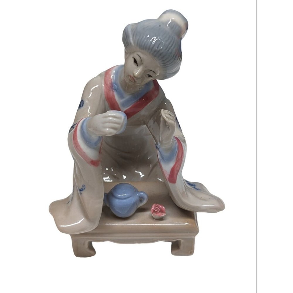 Geisha Girl Making Tea on Table Figurine by Lenwile Ardalt